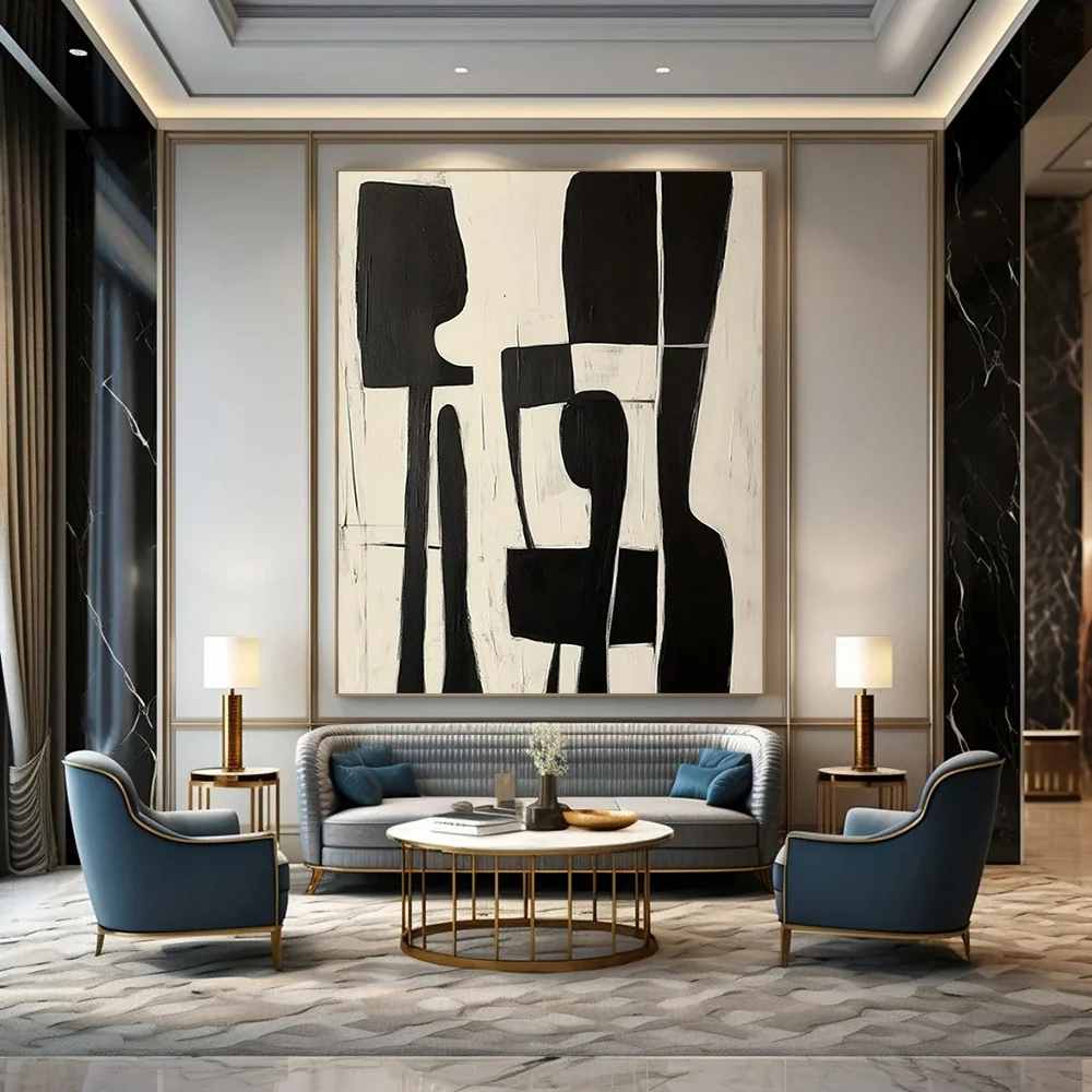 Black Original Handmade Dining Room White Abstract Artwork E4Q4N
